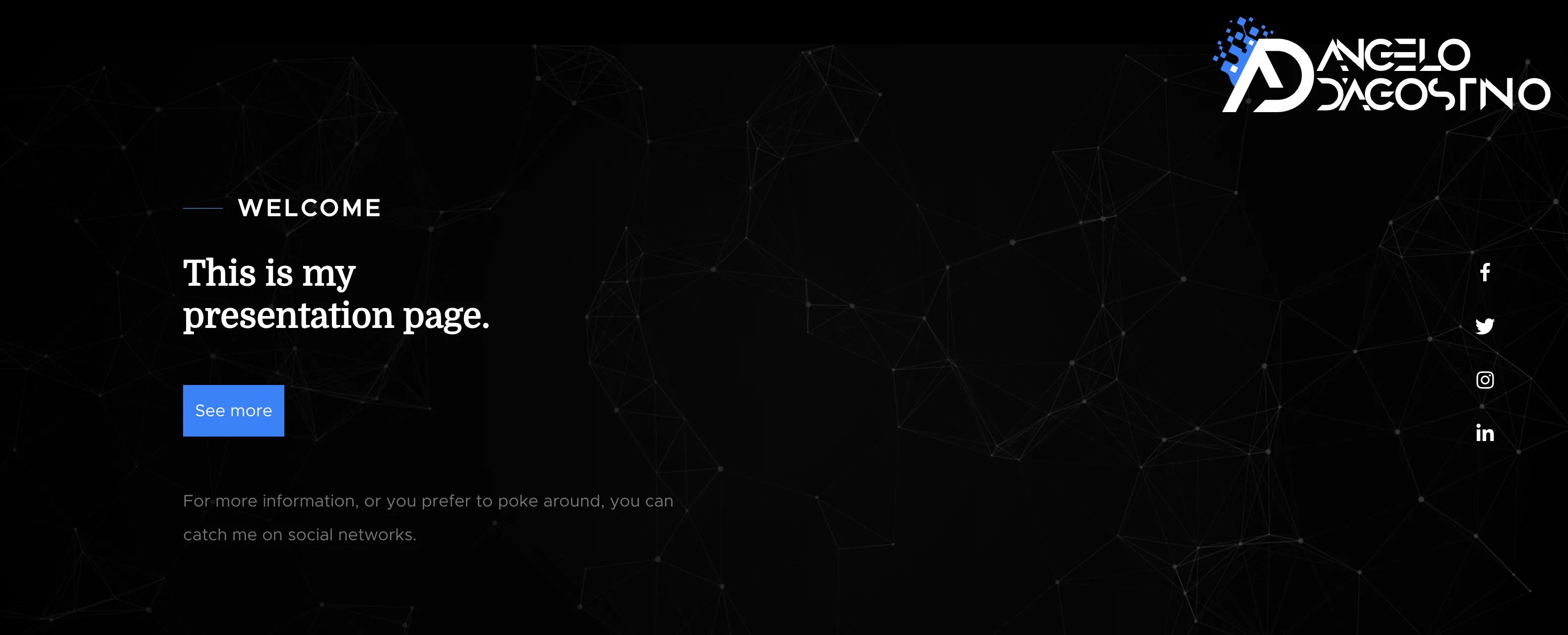 Homepage of the first version of my site in WordPress with parallax scrolling and interactive particles