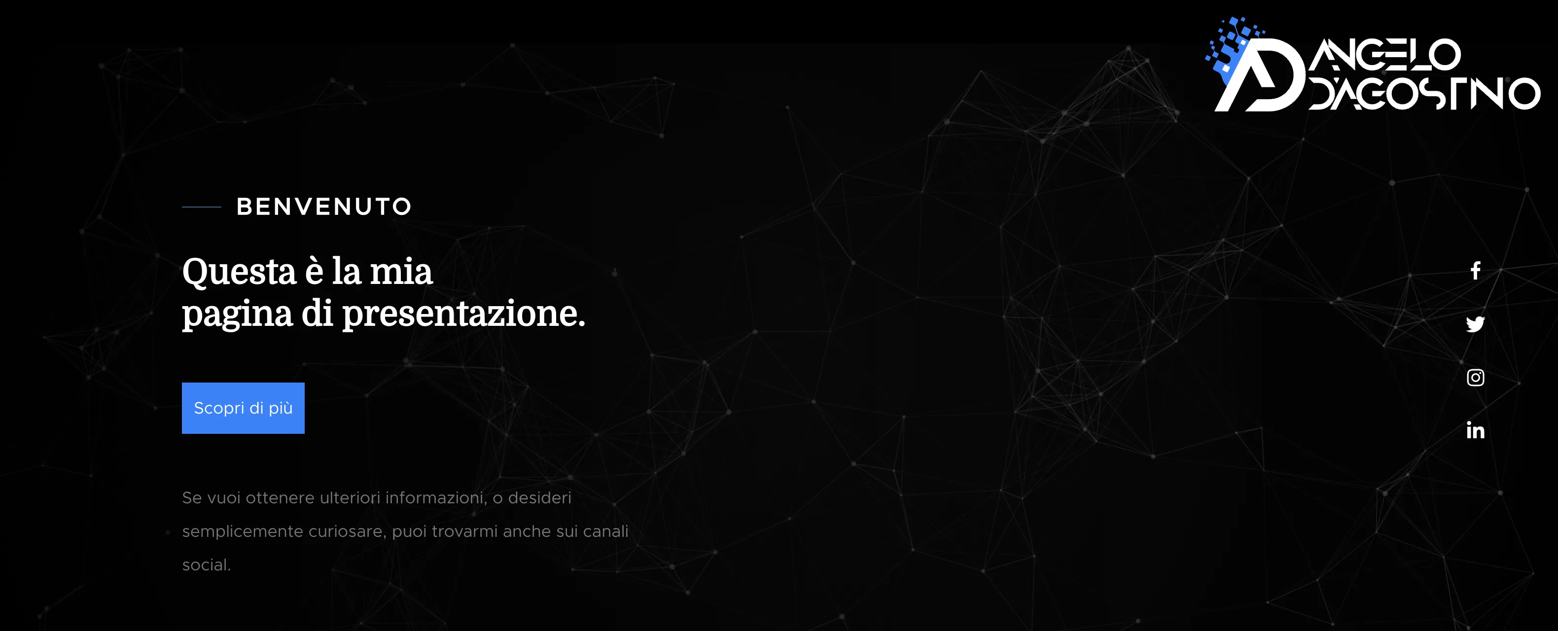 Homepage della prima versione del mio sito in WordPress con effetto parallax e particelle interattive